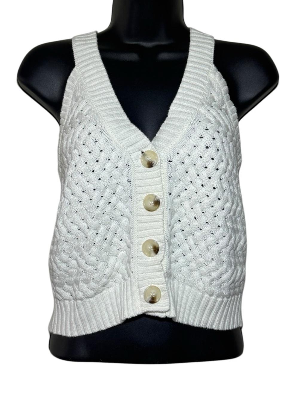 Lulus White Cable Knit Button Front Sweater Vest Small Women